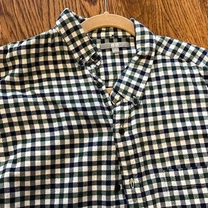 Mens Uniqlo plaid button down shirt Sz L navy and dark green check